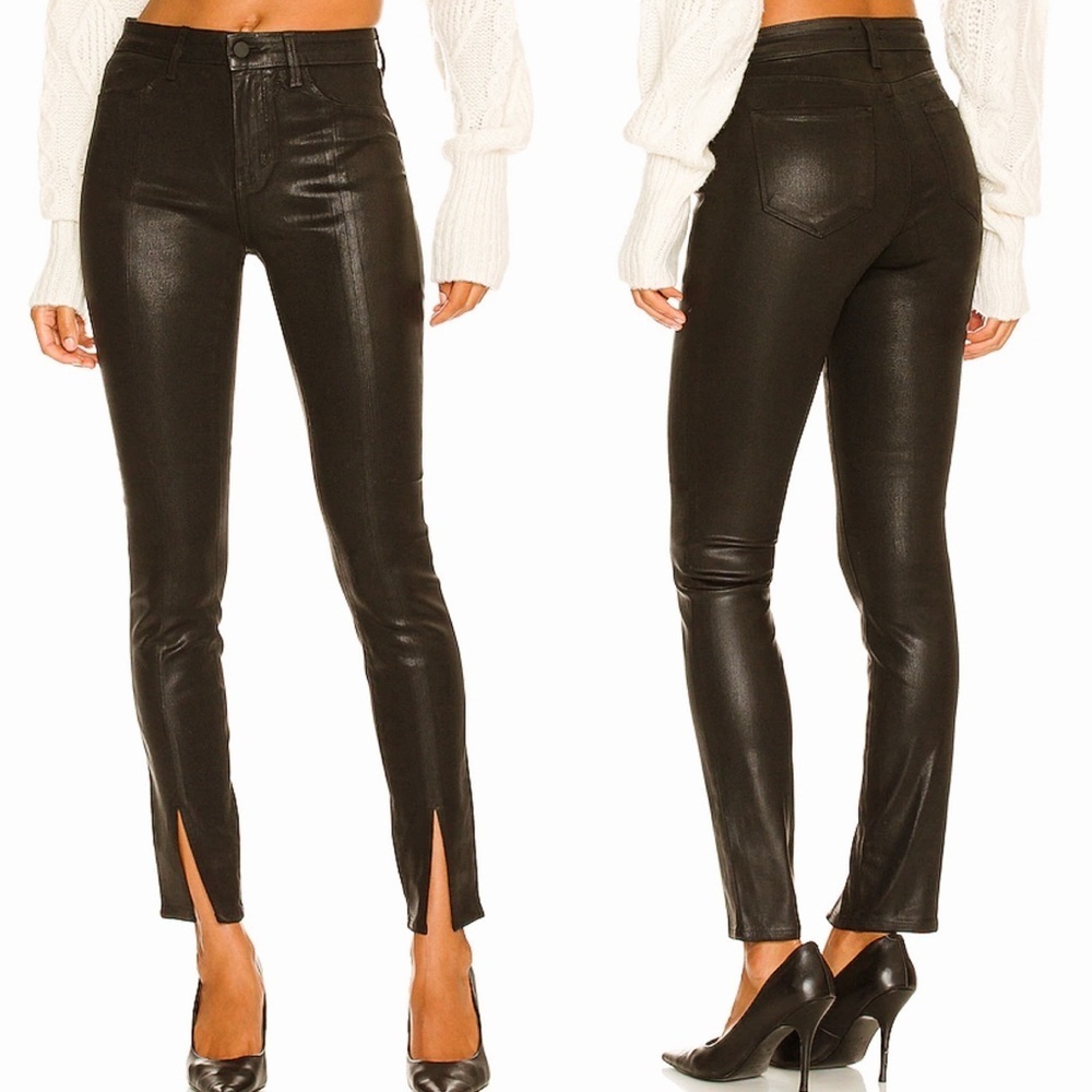 L'AGENCE High Rise Split Ankle Jeans in Noir Coated